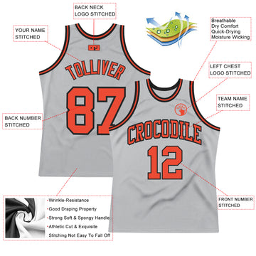 Custom Gray Orange-Black Authentic Throwback Basketball Jersey