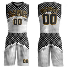 Load image into Gallery viewer, Custom Gray Black-Old Gold Round Neck Sublimation Basketball Suit Jersey
