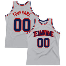 Load image into Gallery viewer, Custom Gray Navy-Red Authentic Throwback Basketball Jersey
