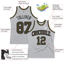 Load image into Gallery viewer, Custom Gray Olive-Black Authentic Throwback Basketball Jersey
