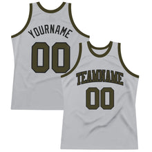 Load image into Gallery viewer, Custom Gray Olive-Black Authentic Throwback Basketball Jersey
