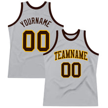 Load image into Gallery viewer, Custom Gray Brown-Gold Authentic Throwback Basketball Jersey
