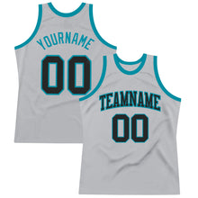 Load image into Gallery viewer, Custom Gray Black-Teal Authentic Throwback Basketball Jersey
