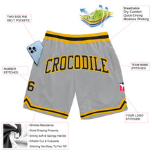 Load image into Gallery viewer, Custom Gray Black-Gold Authentic Throwback Basketball Shorts
