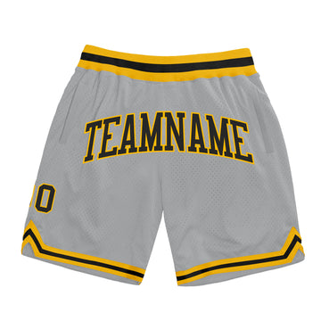 Custom Gray Black-Gold Authentic Throwback Basketball Shorts