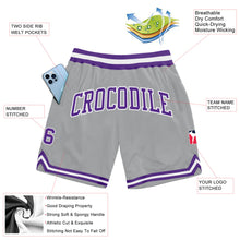 Load image into Gallery viewer, Custom Gray Purple-White Authentic Throwback Basketball Shorts
