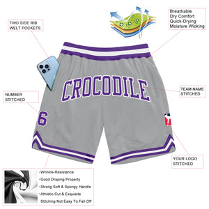 Custom Gray Purple-White Authentic Throwback Basketball Shorts