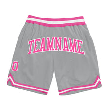 Load image into Gallery viewer, Custom Gray Pink-White Authentic Throwback Basketball Shorts
