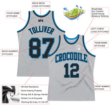 Load image into Gallery viewer, Custom Gray Black-Blue Authentic Throwback Basketball Jersey

