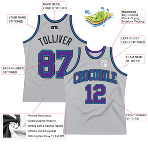 Custom Gray Purple Teal-Black Authentic Throwback Basketball Jersey