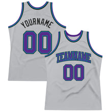Load image into Gallery viewer, Custom Gray Purple Teal-Black Authentic Throwback Basketball Jersey
