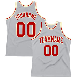 Custom Gray Red-Cream Authentic Throwback Basketball Jersey