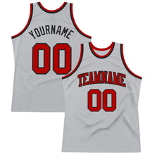 Load image into Gallery viewer, Custom Gray Red-Black Authentic Throwback Basketball Jersey
