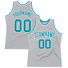 Load image into Gallery viewer, Custom Gray Teal-White Authentic Throwback Basketball Jersey
