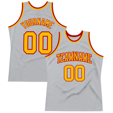 Load image into Gallery viewer, Custom Gray Gold-Red Authentic Throwback Basketball Jersey
