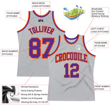 Load image into Gallery viewer, Custom Gray Purple-Orange Authentic Throwback Basketball Jersey
