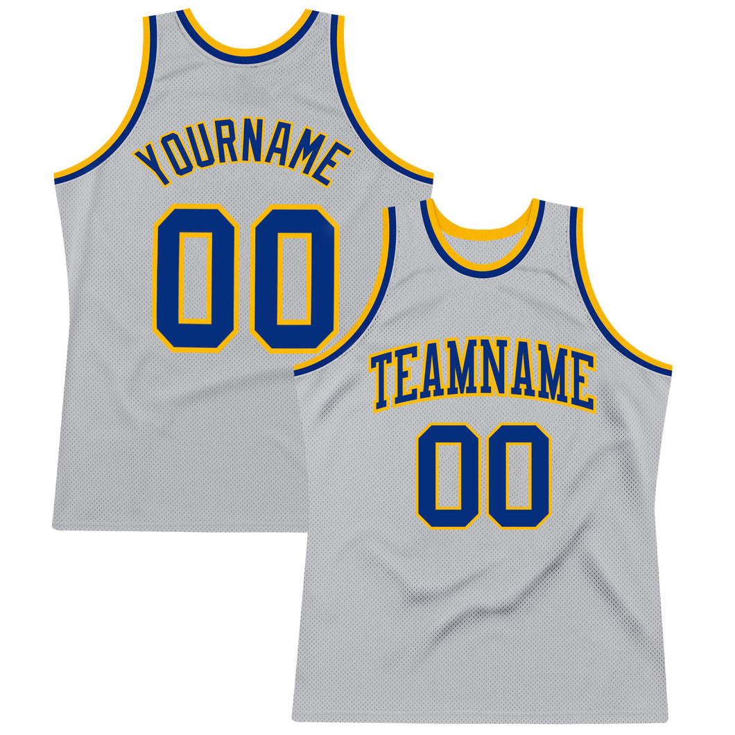 Custom Gray Royal-Gold Authentic Throwback Basketball Jersey