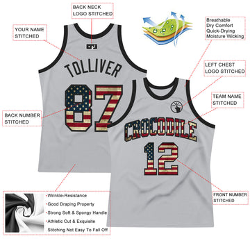 Custom Gray Vintage USA Flag-Black Authentic Throwback Basketball Jersey