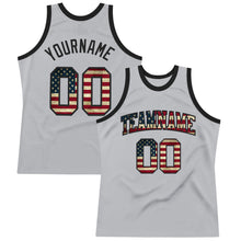 Load image into Gallery viewer, Custom Gray Vintage USA Flag-Black Authentic Throwback Basketball Jersey
