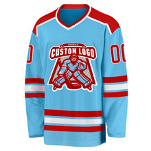 Load image into Gallery viewer, Custom Sky Blue Red-White Hockey Jersey

