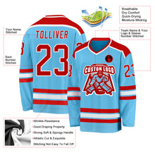 Load image into Gallery viewer, Custom Sky Blue Red-White Hockey Jersey
