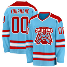 Load image into Gallery viewer, Custom Sky Blue Red-White Hockey Jersey
