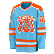 Load image into Gallery viewer, Custom Sky Blue Orange-White Hockey Jersey
