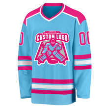 Load image into Gallery viewer, Custom Sky Blue Hot Pink-White Hockey Jersey
