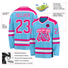 Load image into Gallery viewer, Custom Sky Blue Hot Pink-White Hockey Jersey
