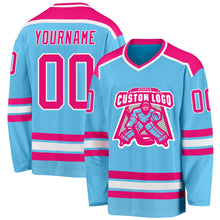 Load image into Gallery viewer, Custom Sky Blue Hot Pink-White Hockey Jersey
