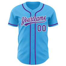 Load image into Gallery viewer, Custom Sky Blue Purple-White Authentic Baseball Jersey
