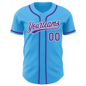 Custom Sky Blue Purple-White Authentic Baseball Jersey