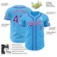 Load image into Gallery viewer, Custom Sky Blue Purple-White Authentic Baseball Jersey
