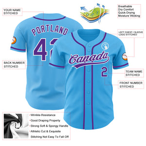 Custom Sky Blue Purple-White Authentic Baseball Jersey