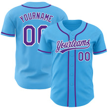Load image into Gallery viewer, Custom Sky Blue Purple-White Authentic Baseball Jersey
