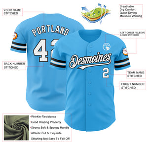 Custom Sky Blue White-Black Authentic Baseball Jersey