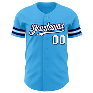 Custom Sky Blue White-Navy Authentic Baseball Jersey