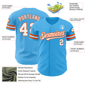 Custom Sky Blue White-Orange Authentic Baseball Jersey