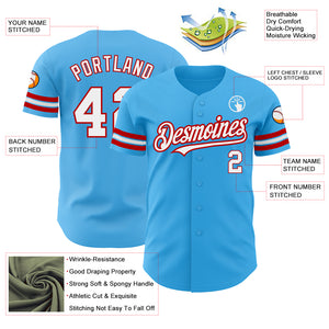 Custom Sky Blue White-Red Authentic Baseball Jersey