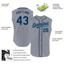 Load image into Gallery viewer, Custom Gray Navy Pinstripe Teal Authentic Sleeveless Baseball Jersey
