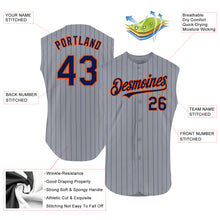 Load image into Gallery viewer, Custom Gray Navy Pinstripe Orange Authentic Sleeveless Baseball Jersey
