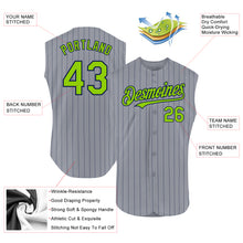 Load image into Gallery viewer, Custom Gray Navy Pinstripe Neon Green Authentic Sleeveless Baseball Jersey
