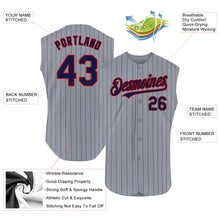 Load image into Gallery viewer, Custom Gray Navy Pinstripe Red Authentic Sleeveless Baseball Jersey
