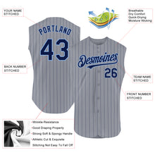 Load image into Gallery viewer, Custom Gray Navy Pinstripe Light Blue Authentic Sleeveless Baseball Jersey
