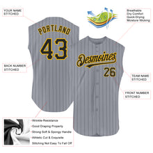 Load image into Gallery viewer, Custom Gray Black Pinstripe Gold Authentic Sleeveless Baseball Jersey
