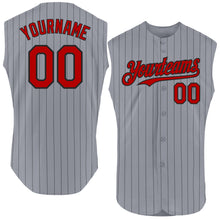 Load image into Gallery viewer, Custom Gray Black Pinstripe Red Authentic Sleeveless Baseball Jersey
