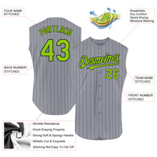 Load image into Gallery viewer, Custom Gray Black Pinstripe Neon Green Authentic Sleeveless Baseball Jersey
