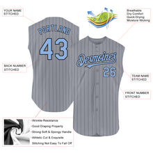 Load image into Gallery viewer, Custom Gray Black Pinstripe Light Blue Authentic Sleeveless Baseball Jersey
