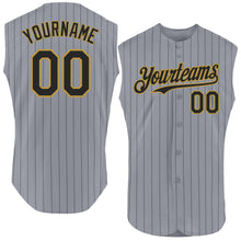 Load image into Gallery viewer, Custom Gray Black Pinstripe Old Gold Authentic Sleeveless Baseball Jersey
