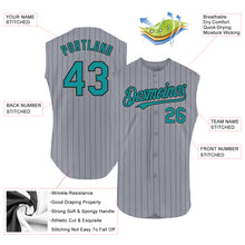 Load image into Gallery viewer, Custom Gray Black Pinstripe Teal Authentic Sleeveless Baseball Jersey
